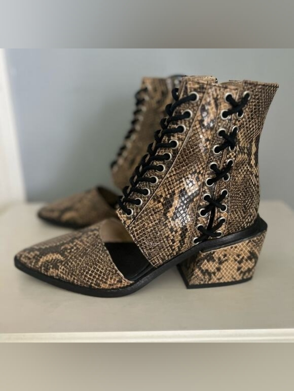 Free People Charlotte Corset Snakeskin Cowgirl Western Square Heel Cutout Boots
